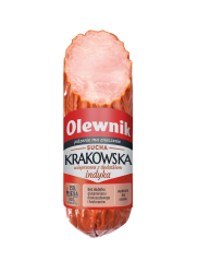 OLEWNIK 2022 02 16 kielbasa krakowska sucha wieprzowa z dodatkiem indyka 320 g od gory na kopytku 9